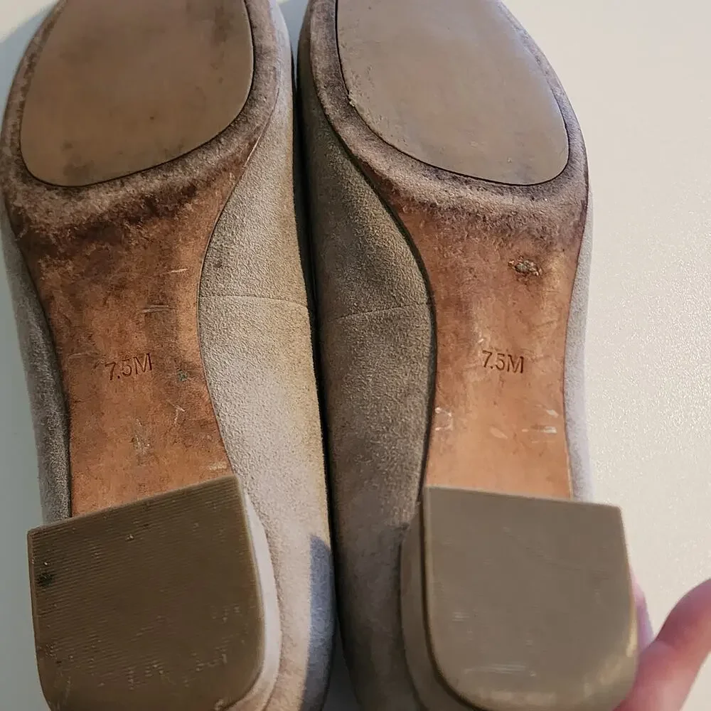 Tory Burch Gigi Gray Suede Heels with Silver Logo Design Size 7.5